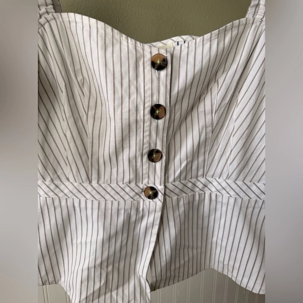 NWT Anthropologie White Striped Button-Up Corset Blouse